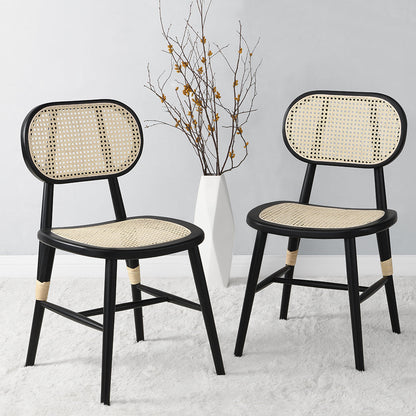 Anya+ Lot de 2 chaises de salle à manger rembourrées en rotin et canne, noir
