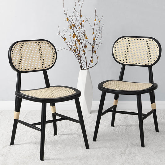 Anya+ Lot de 2 chaises de salle à manger rembourrées en rotin et canne, noir