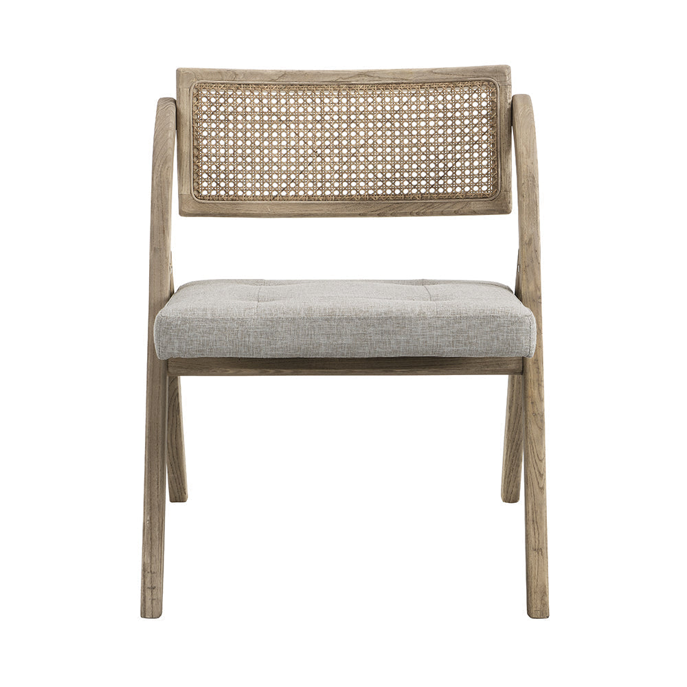 Chaise pliante en rotin naturel Bordon avec assise rembourrée grise