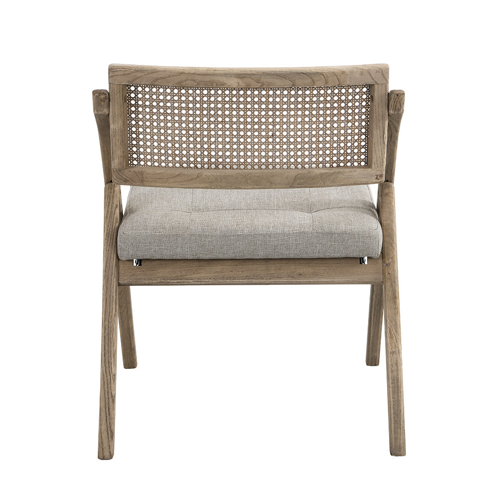 Chaise pliante en rotin naturel Bordon avec assise rembourrée grise