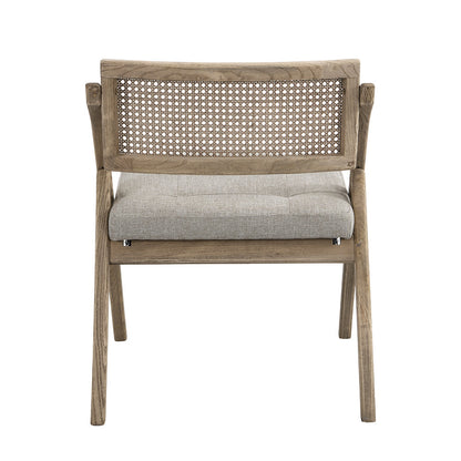 Chaise pliante en rotin naturel Bordon avec assise rembourrée grise