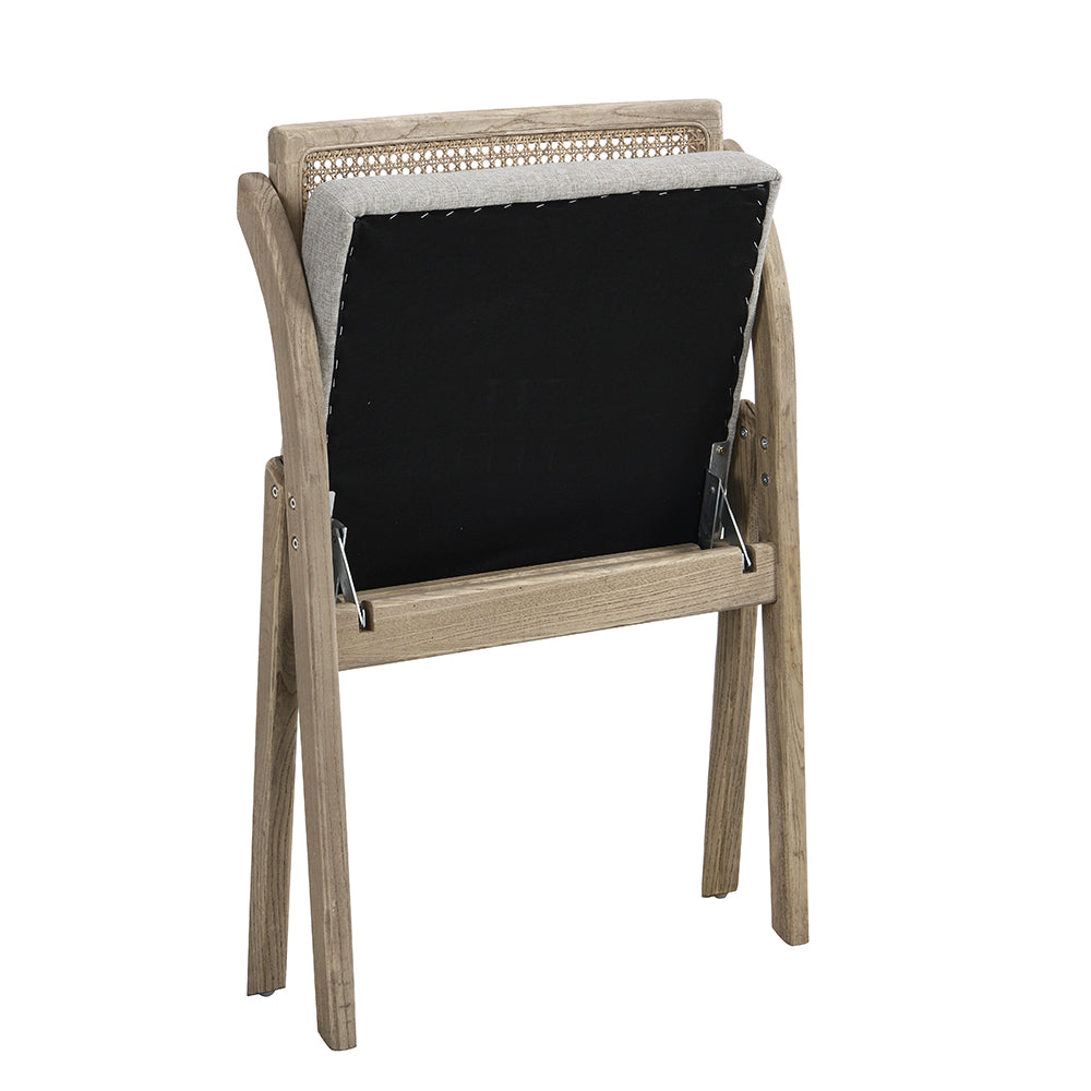 Chaise pliante en rotin naturel Bordon avec assise rembourrée grise