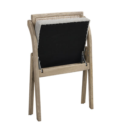 Chaise pliante en rotin naturel Bordon avec assise rembourrée grise