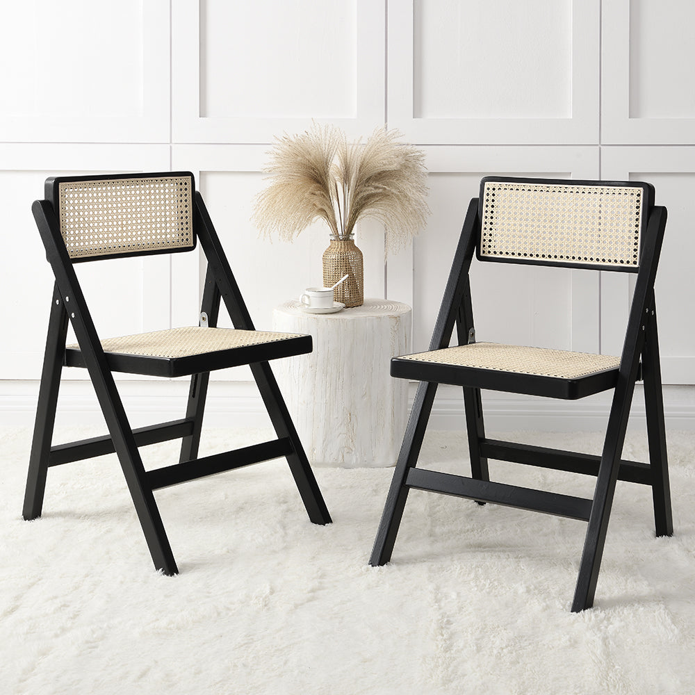 Lot de 2 chaises pliantes en rotin noir Frances