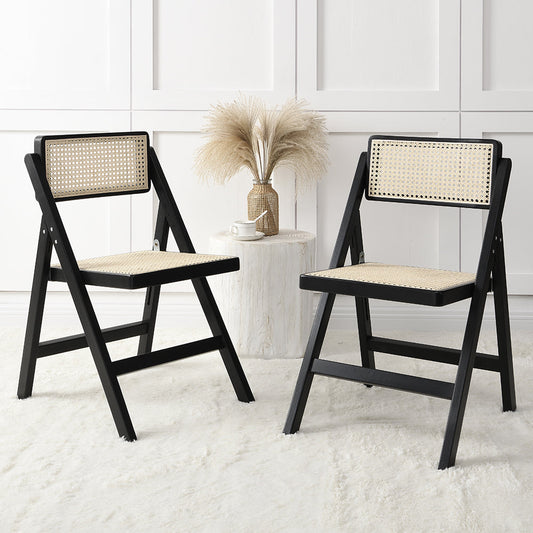 Lot de 2 chaises pliantes en rotin noir Frances