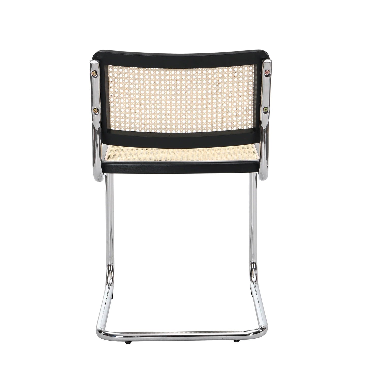 Paire de 2 chaises de salle à manger Cosenza, rotin et chrome (noir)