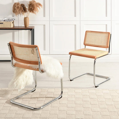 Paire de 2 chaises de salle à manger Cosenza, rotin et chrome (naturel)