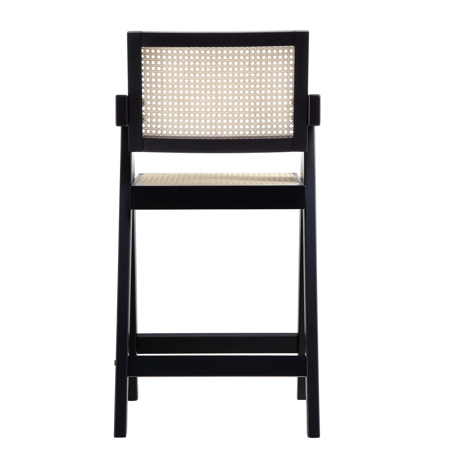 Tabouret de bar Jeanne en rotin noir et hêtre massif
