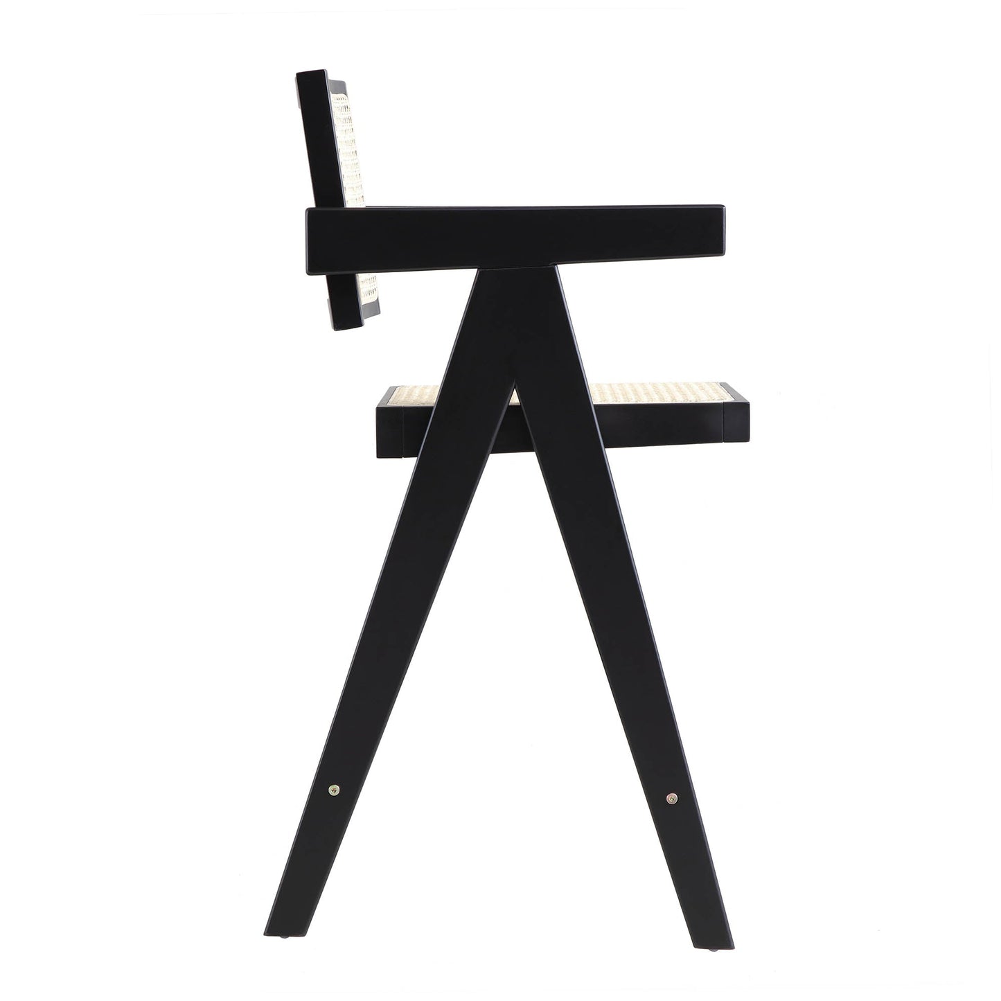 Tabouret de bar Jeanne en rotin noir et hêtre massif