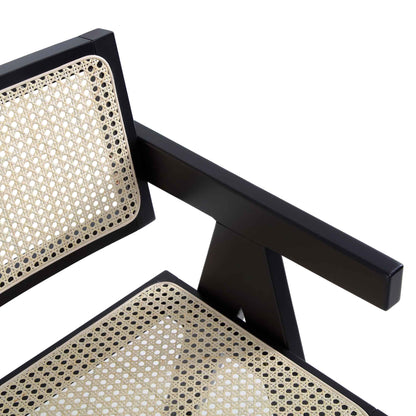 Tabouret de bar Jeanne en rotin noir et hêtre massif