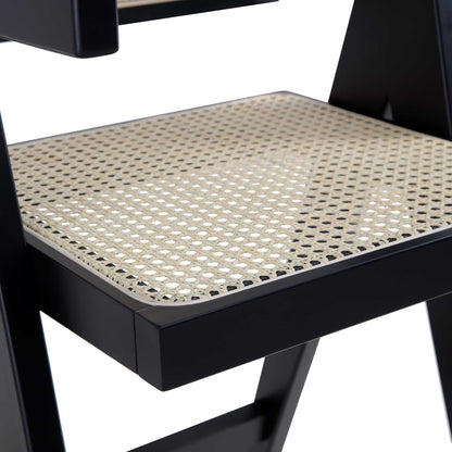 Tabouret de bar Jeanne en rotin noir et hêtre massif