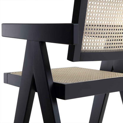 Tabouret de bar Jeanne en rotin noir et hêtre massif
