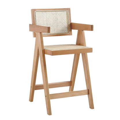 Tabouret de bar Jeanne en rotin naturel et hêtre massif