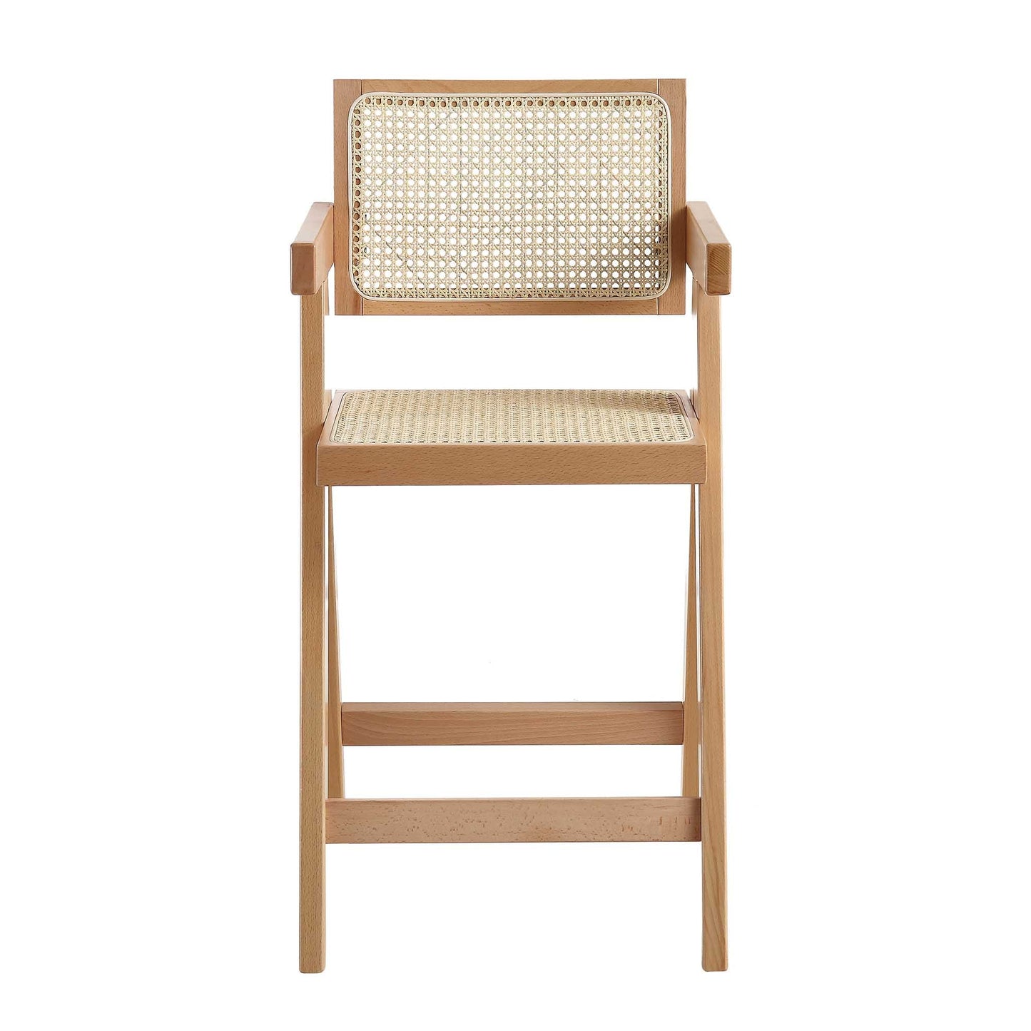 Tabouret de bar Jeanne en rotin naturel et hêtre massif