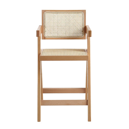 Tabouret de bar Jeanne en rotin naturel et hêtre massif