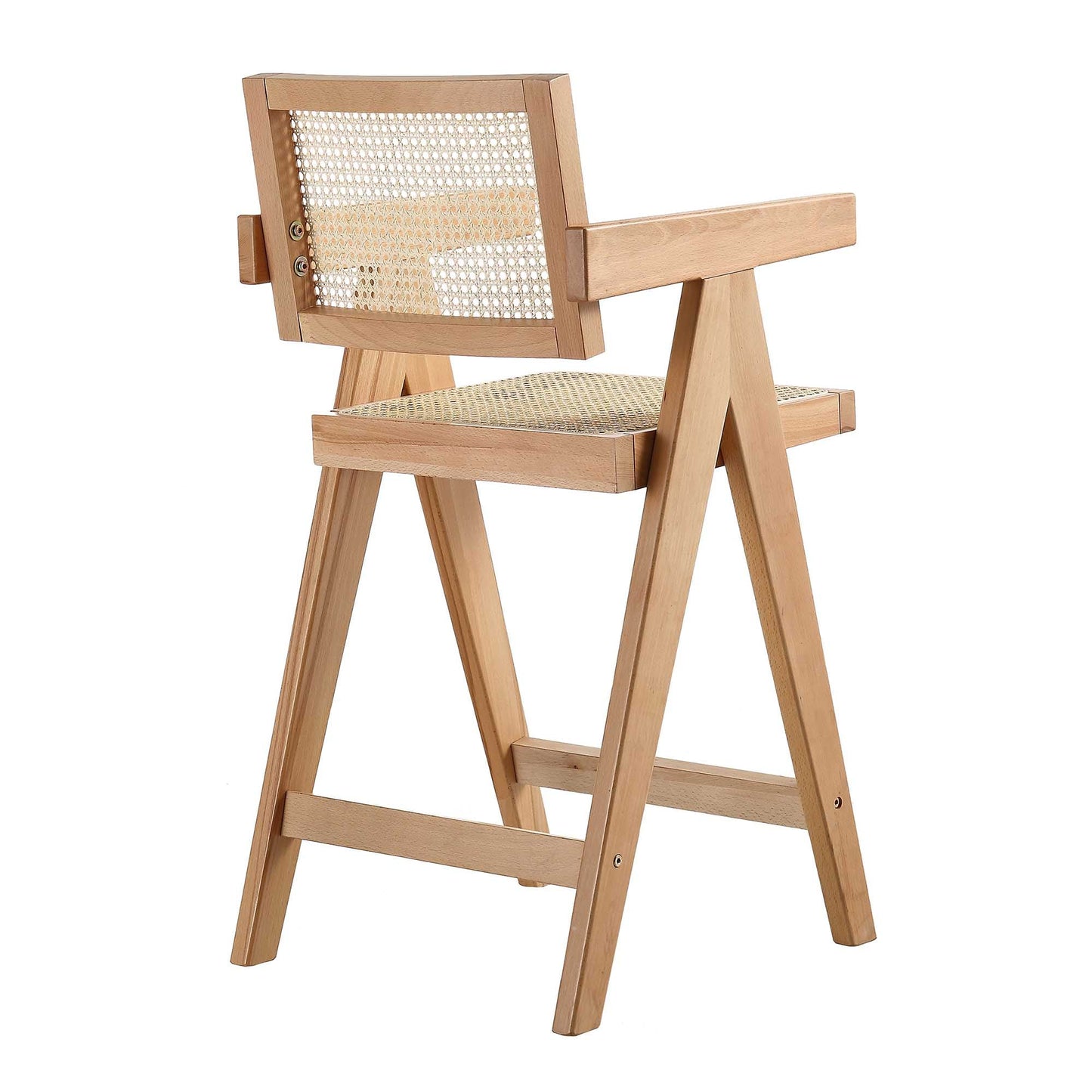 Tabouret de bar Jeanne en rotin naturel et hêtre massif