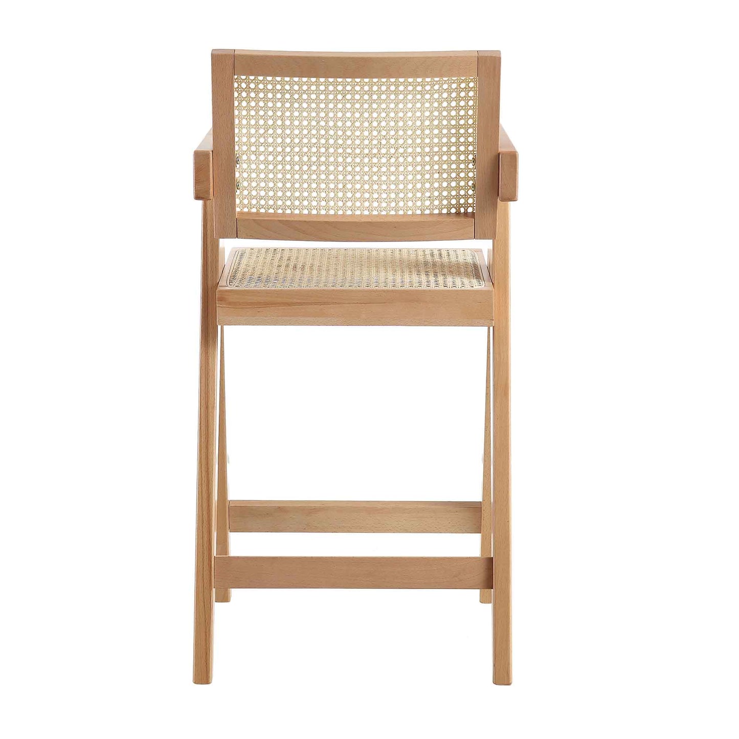 Tabouret de bar Jeanne en rotin naturel et hêtre massif