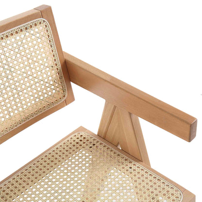 Tabouret de bar Jeanne en rotin naturel et hêtre massif