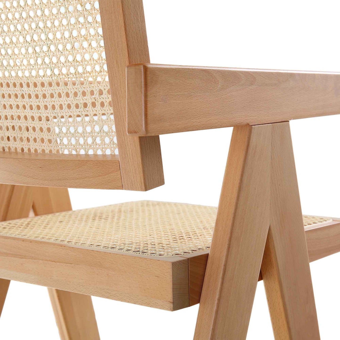 Tabouret de bar Jeanne en rotin naturel et hêtre massif
