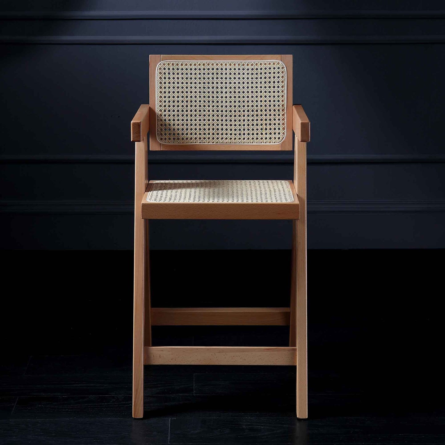 Tabouret de bar Jeanne en rotin naturel et hêtre massif