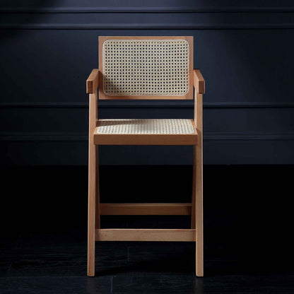 Tabouret de bar Jeanne en rotin naturel et hêtre massif
