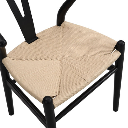 Chaise de salle à manger Hansel en bois tressé naturel, structure noire