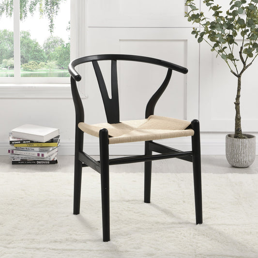 Chaise de salle à manger Hansel en bois tressé naturel, structure noire