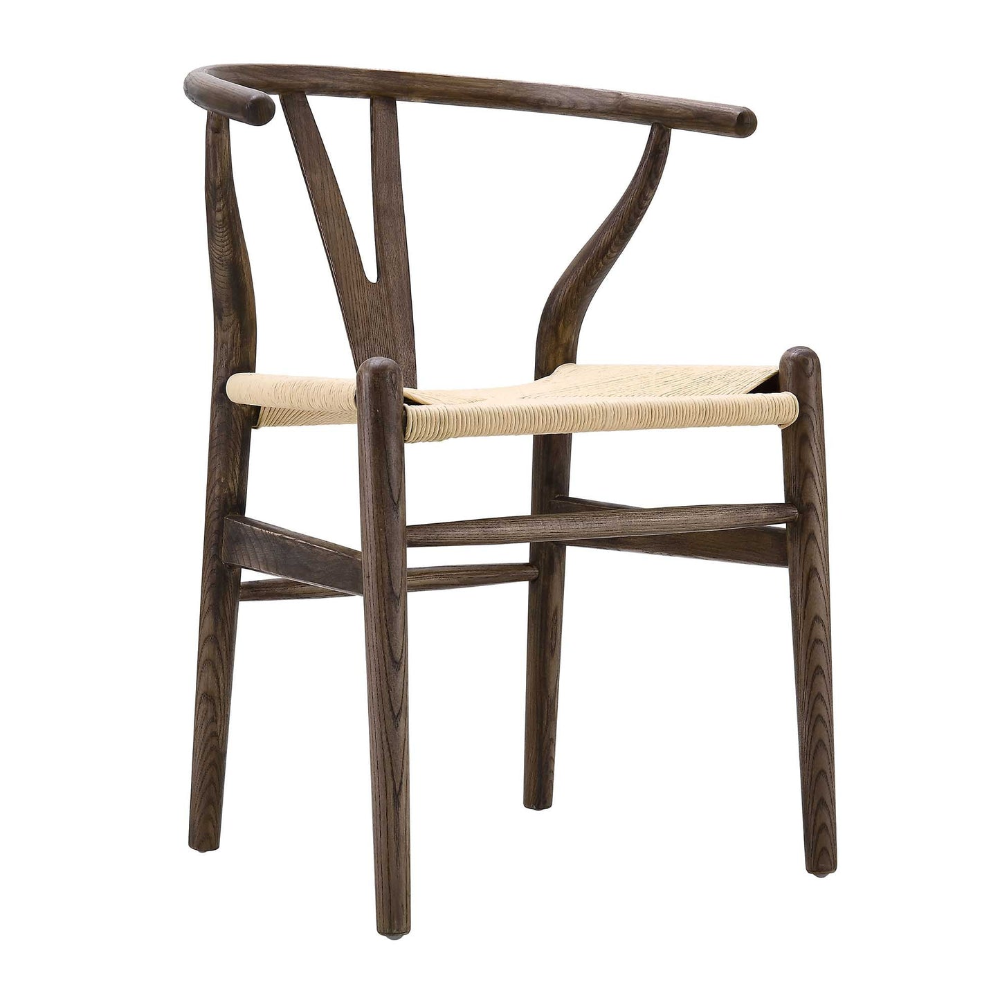 Chaise de salle à manger Hansel en bois tressé naturel, structure en noyer foncé