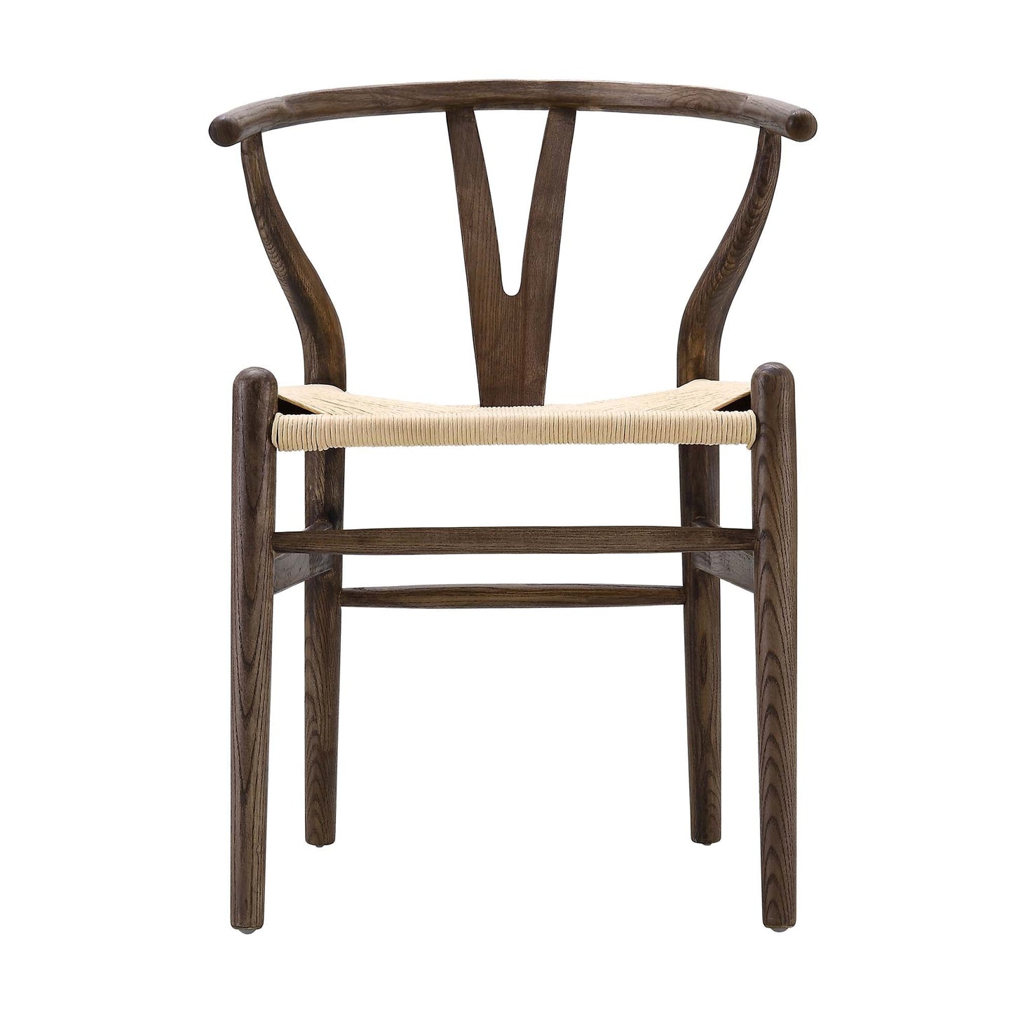 Chaise de salle à manger Hansel en bois tressé naturel, structure en noyer foncé