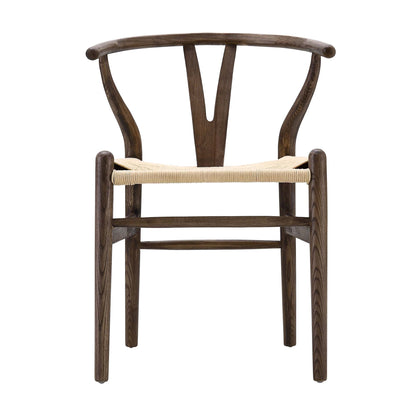 Chaise de salle à manger Hansel en bois tressé naturel, structure en noyer foncé