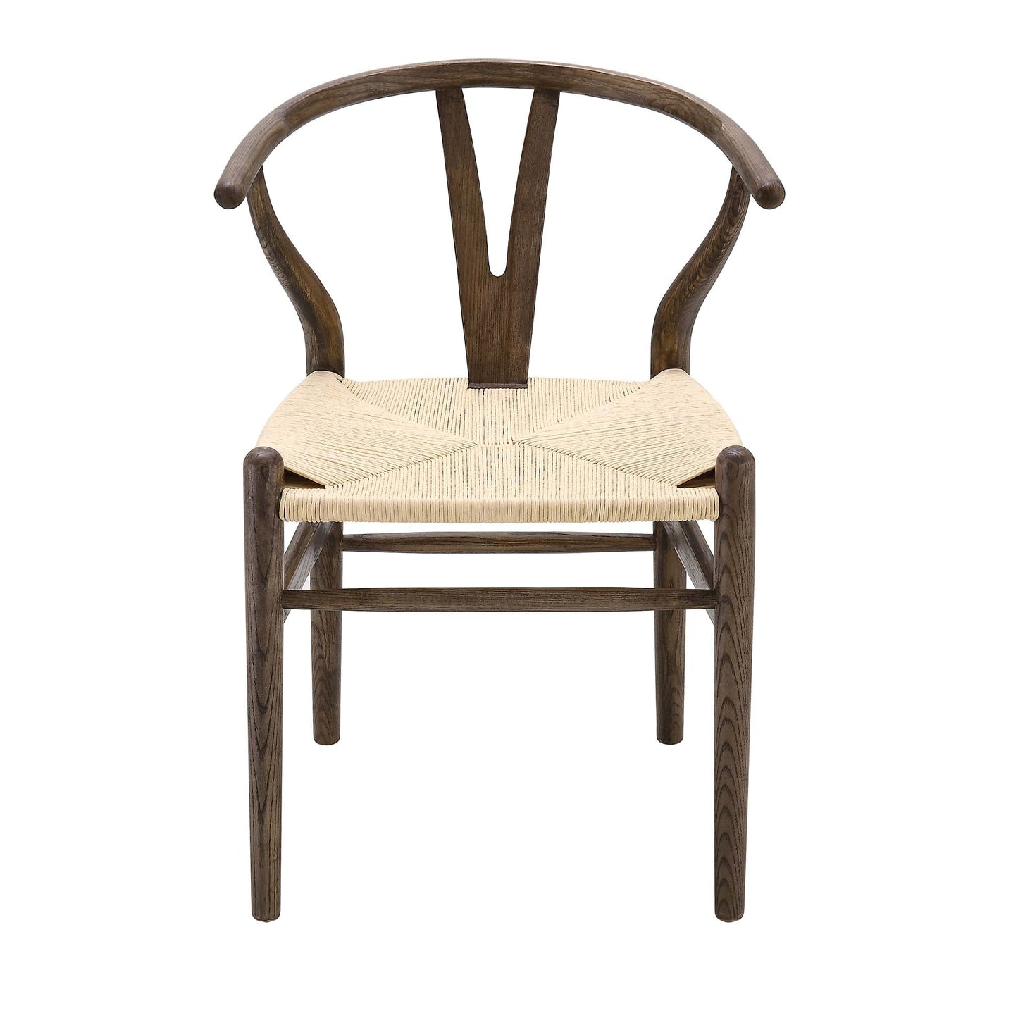 Chaise de salle à manger Hansel en bois tressé naturel, structure en noyer foncé