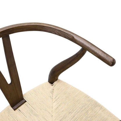 Chaise de salle à manger Hansel en bois tressé naturel, structure en noyer foncé