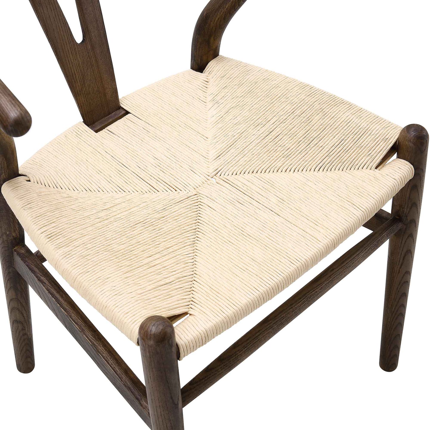 Chaise de salle à manger Hansel en bois tressé naturel, structure en noyer foncé