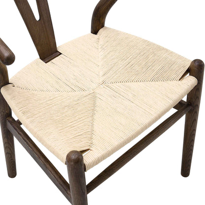 Chaise de salle à manger Hansel en bois tressé naturel, structure en noyer foncé