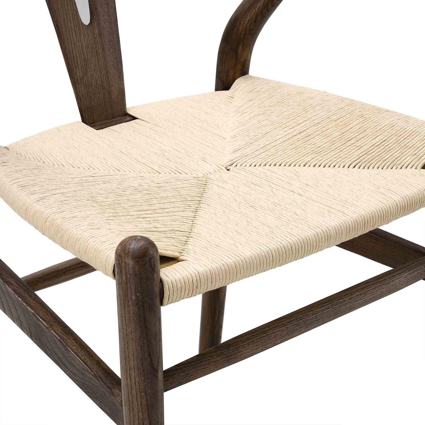 Chaise de salle à manger Hansel en bois tressé naturel, structure en noyer foncé