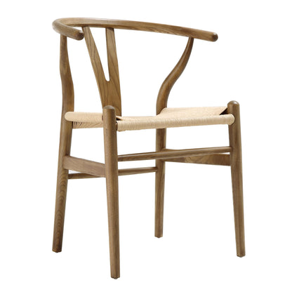 Chaise de salle à manger Hansel en bois tressé naturel, structure en noyer clair