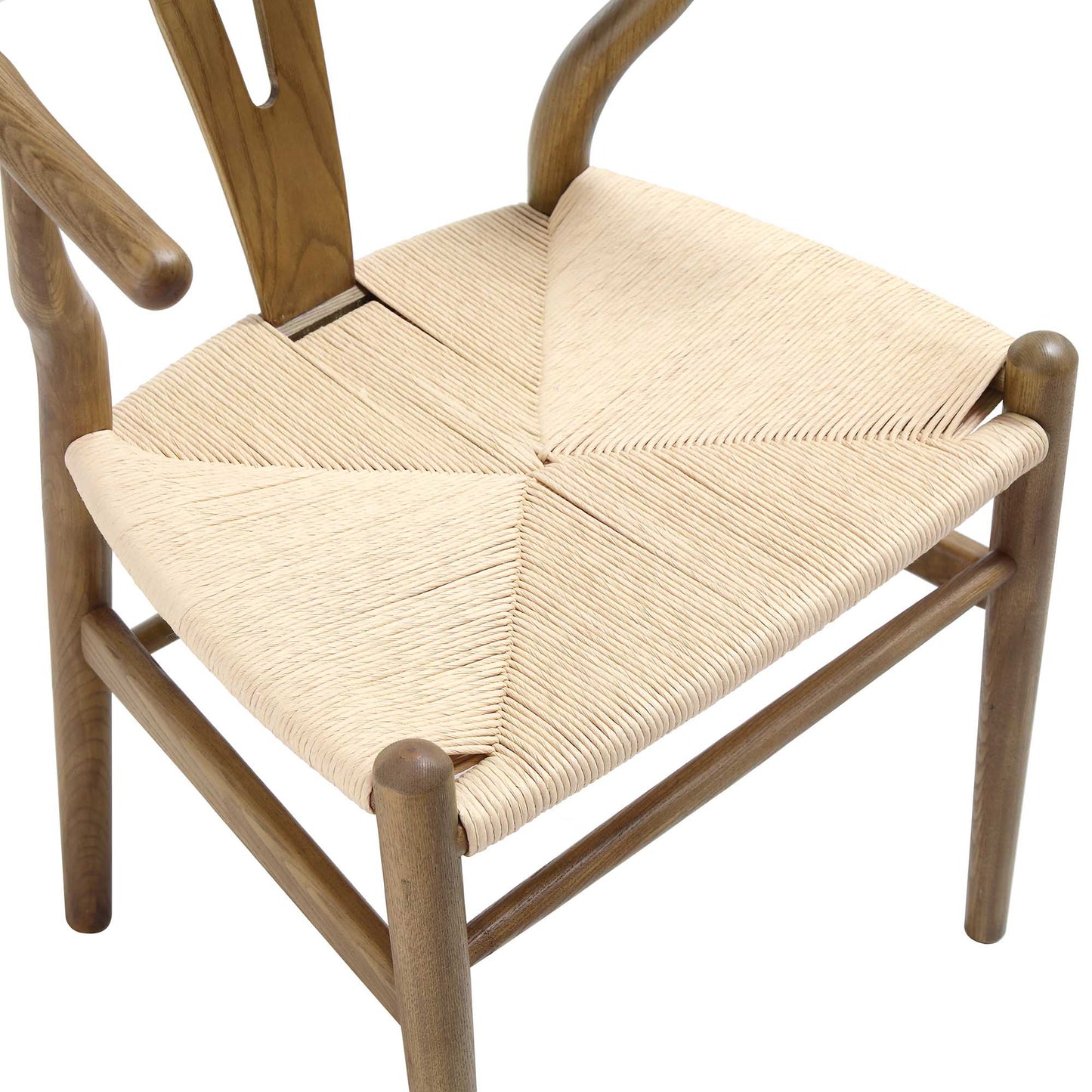 Chaise de salle à manger Hansel en bois tressé naturel, structure en noyer clair