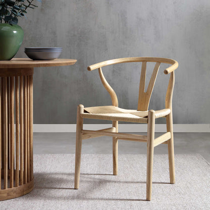 Chaise de salle à manger Hansel en bois tressé naturel, structure naturelle