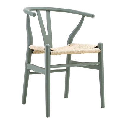 Chaise de salle à manger Hansel en bois tressé naturel, structure vert sauge