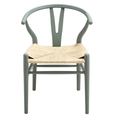 Chaise de salle à manger Hansel en bois tressé naturel, structure vert sauge
