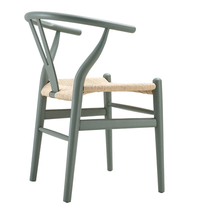 Chaise de salle à manger Hansel en bois tressé naturel, structure vert sauge
