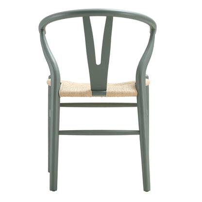Chaise de salle à manger Hansel en bois tressé naturel, structure vert sauge