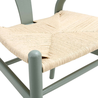 Chaise de salle à manger Hansel en bois tressé naturel, structure vert sauge