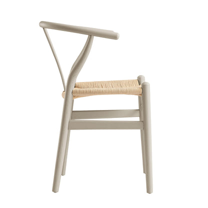 Chaise de salle à manger Hansel en bois tressé naturel, cadre couleur taupe clair
