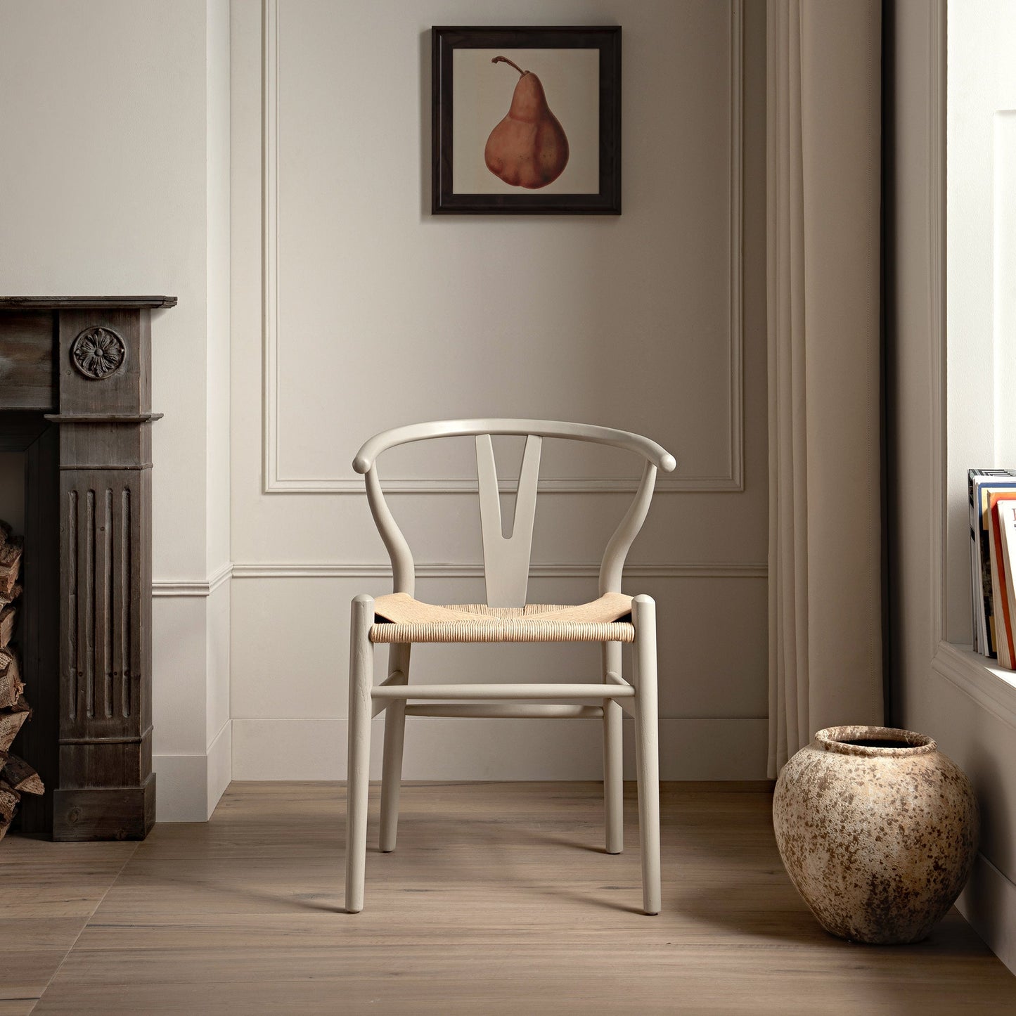 Chaise de salle à manger Hansel en bois tressé naturel, cadre couleur taupe clair
