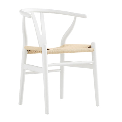 Chaise de salle à manger Hansel en bois tressé naturel, structure blanche