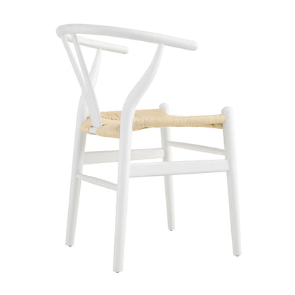 Chaise de salle à manger Hansel en bois tressé naturel, structure blanche