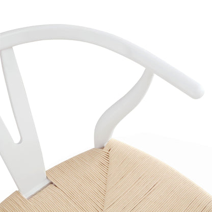 Chaise de salle à manger Hansel en bois tressé naturel, structure blanche
