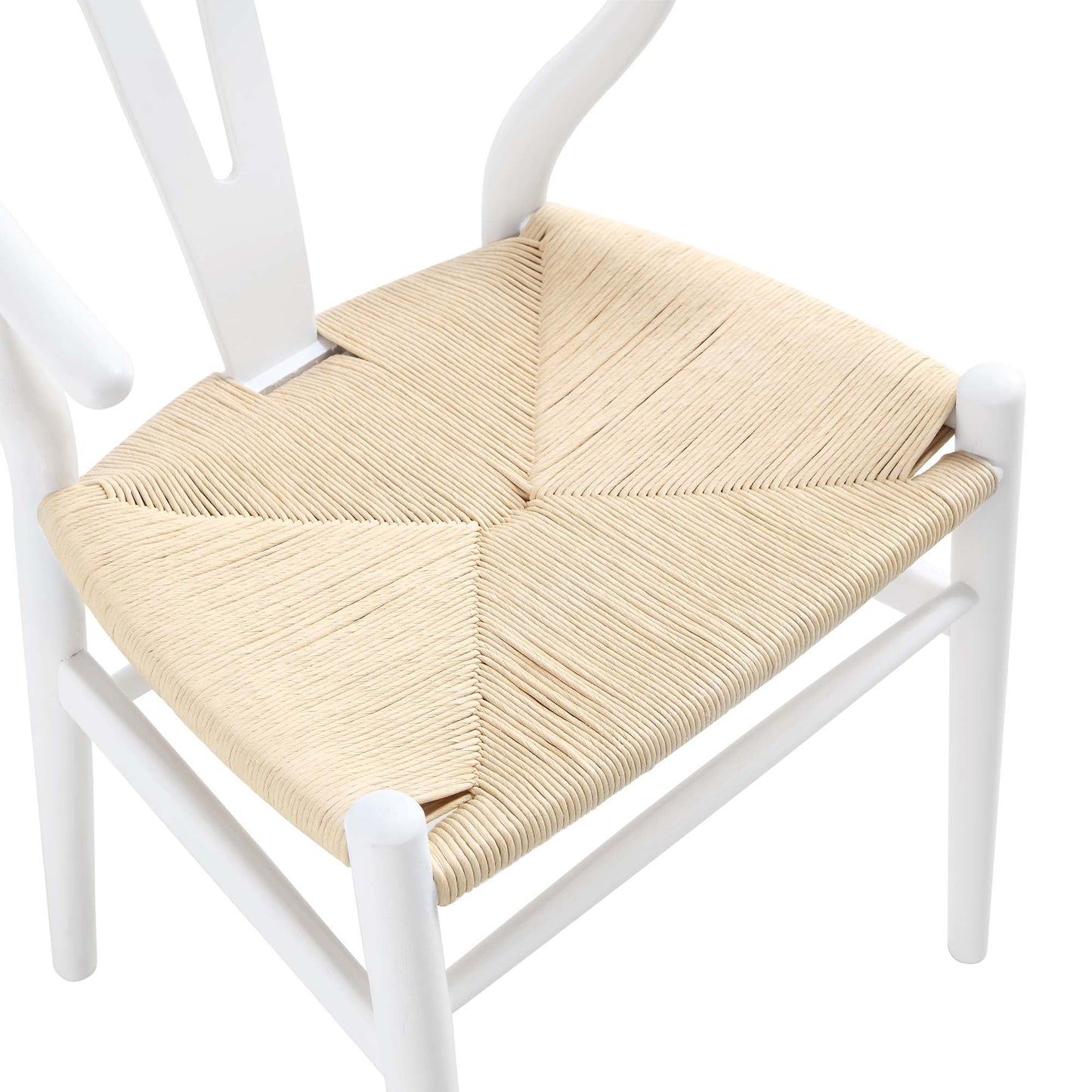 Chaise de salle à manger Hansel en bois tressé naturel, structure blanche