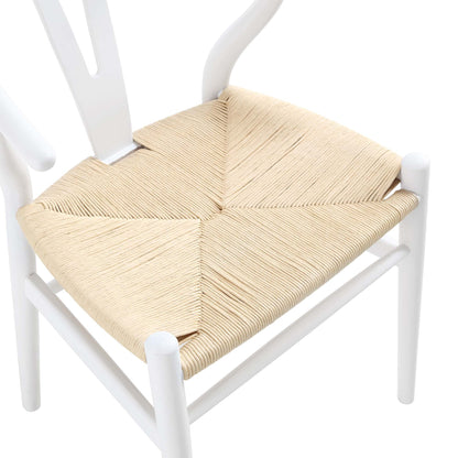 Chaise de salle à manger Hansel en bois tressé naturel, structure blanche